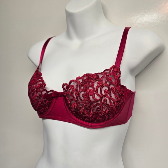 Victoria's Secret Other - Victoria's Secret Wine Red Embroidered Unlined Underwire Demi Bra 36B